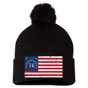 American Bennington Flag USA 1776  Pom Pom 12in Knit Beanie