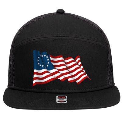 American Betsy Ross Waving Flag 7 Panel Mesh Trucker Snapback Hat