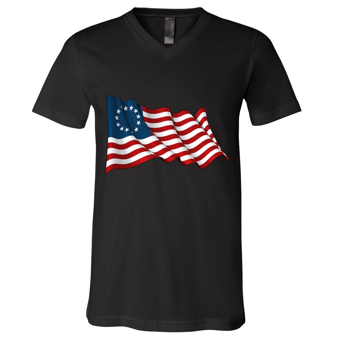 American Betsy Ross Waving Flag V-Neck T-Shirt