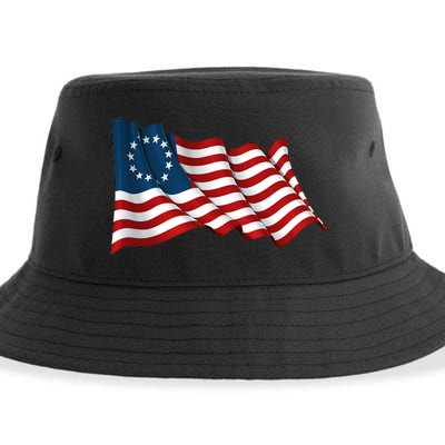 American Betsy Ross Waving Flag Sustainable Bucket Hat