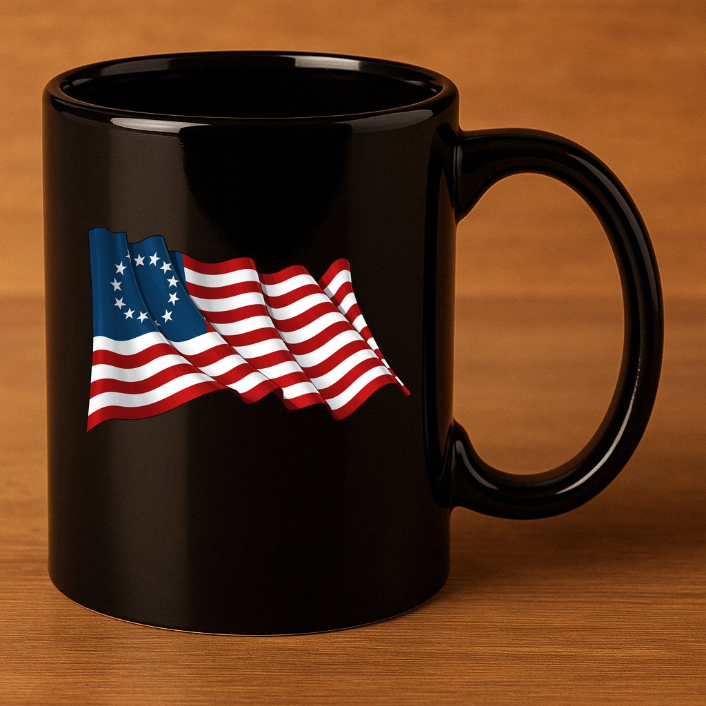 American Betsy Ross Waving Flag 11oz C Handle Ceramic Mug