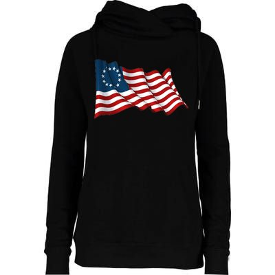 American Betsy Ross Waving Flag Womens Funnel Neck Pullover Hood