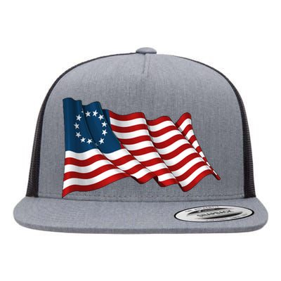 American Betsy Ross Waving Flag Flat Bill Trucker Hat