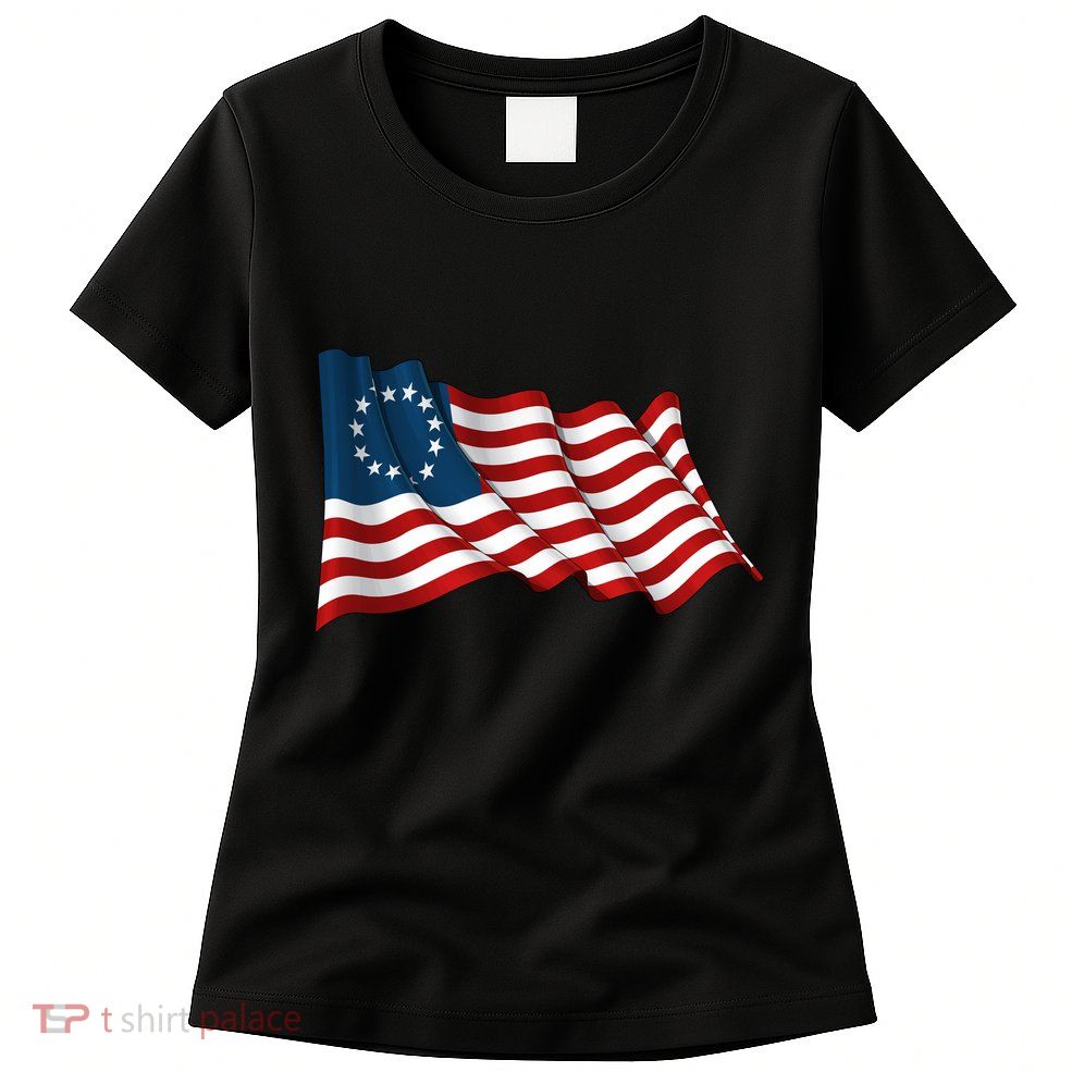 American Betsy Ross Waving Flag Womens T-Shirt