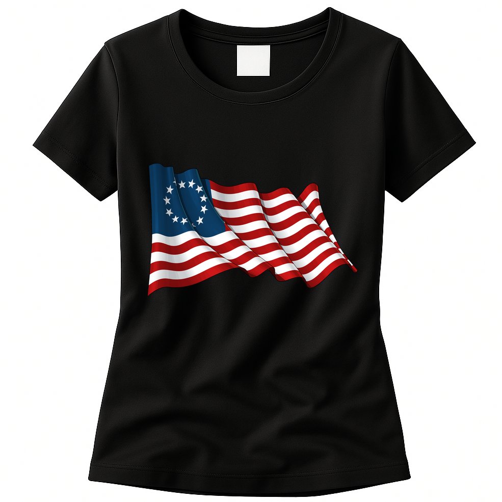 American Betsy Ross Waving Flag Womens T-Shirt