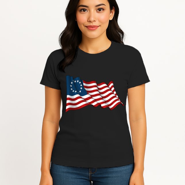 American Betsy Ross Waving Flag Womens T-Shirt