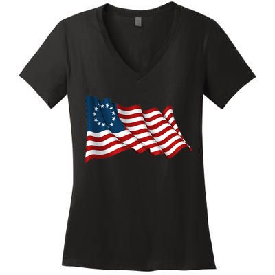 American Betsy Ross Waving Flag Women's V-Neck T-Shirt