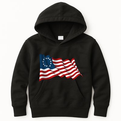 American Betsy Ross Waving Flag Kids Hoodie