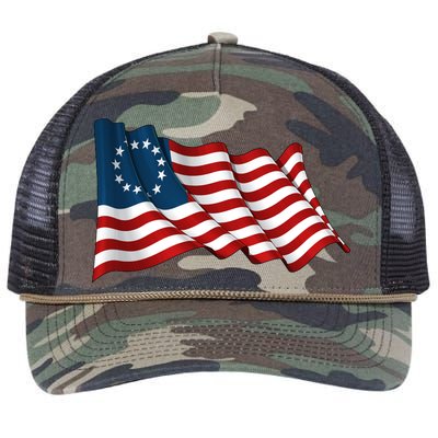 American Betsy Ross Waving Flag Retro Rope Trucker Hat Cap