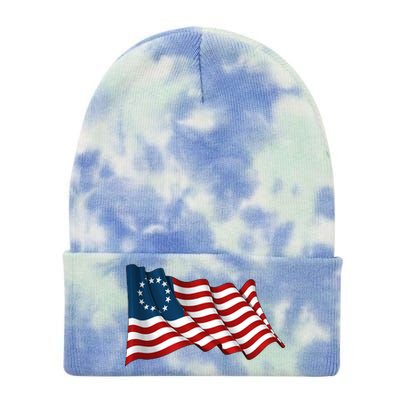 American Betsy Ross Waving Flag Tie Dye 12in Knit Beanie