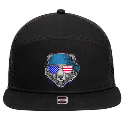 American Biker Bear 7 Panel Mesh Trucker Snapback Hat