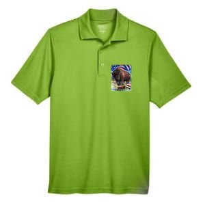 American Bison USA Flag Buffalo Men's Origin Performance Pique Polo