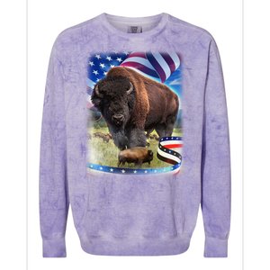 American Bison USA Flag Buffalo Colorblast Crewneck Sweatshirt