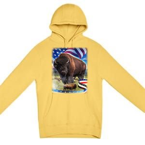 American Bison USA Flag Buffalo Premium Pullover Hoodie