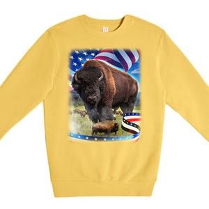 American Bison USA Flag Buffalo Premium Crewneck Sweatshirt