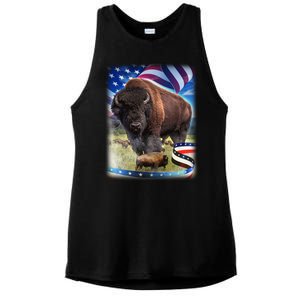 American Bison USA Flag Buffalo Ladies PosiCharge Tri-Blend Wicking Tank