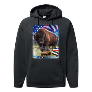 American Bison USA Flag Buffalo Performance Fleece Hoodie