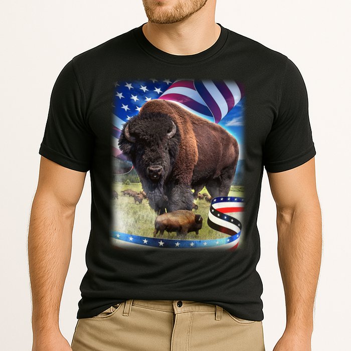 American Bison USA Flag Buffalo Cooling Performance Crew T-Shirt