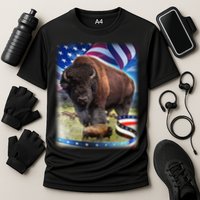 American Bison USA Flag Buffalo Cooling Performance Crew T-Shirt