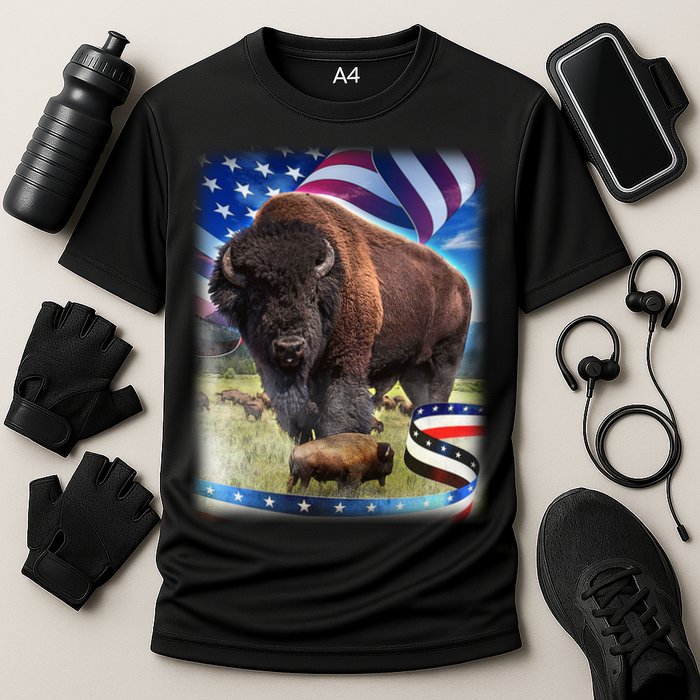 American Bison USA Flag Buffalo Cooling Performance Crew T-Shirt