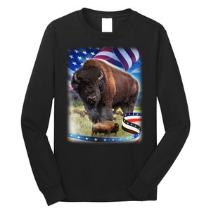 American Bison USA Flag Buffalo Long Sleeve Shirt