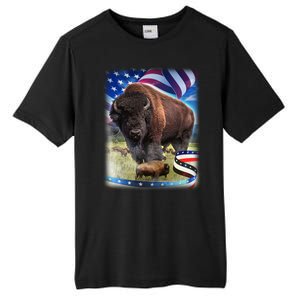 American Bison USA Flag Buffalo Tall Fusion ChromaSoft Performance T-Shirt