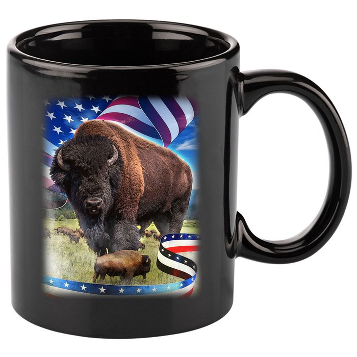 American Bison USA Flag Buffalo 11oz C Handle Ceramic Mug