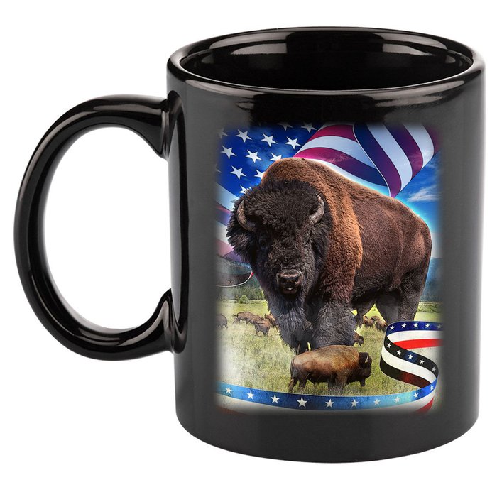 American Bison USA Flag Buffalo 11oz C Handle Ceramic Mug