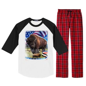 American Bison USA Flag Buffalo Raglan Sleeve Pajama Set