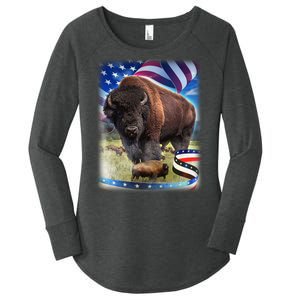 American Bison USA Flag Buffalo Women's Perfect Tri Tunic Long Sleeve Shirt