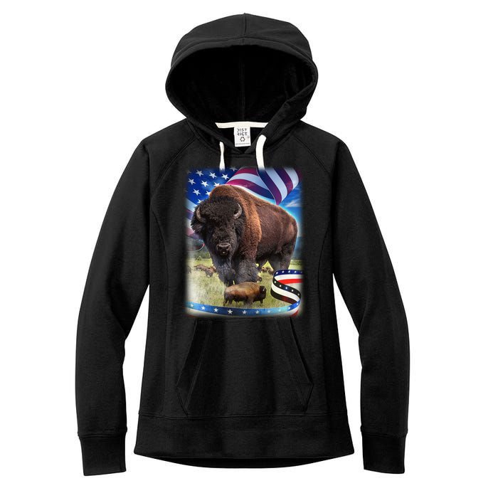 American Bison USA Flag Buffalo Women's Fleece Hoodie