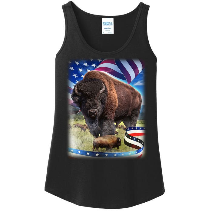 American Bison USA Flag Buffalo Ladies Essential Tank