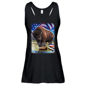 American Bison USA Flag Buffalo Ladies Essential Flowy Tank