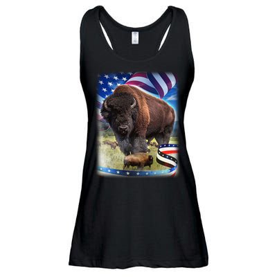 American Bison USA Flag Buffalo Ladies Essential Flowy Tank