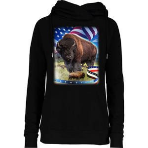 American Bison USA Flag Buffalo Womens Funnel Neck Pullover Hood