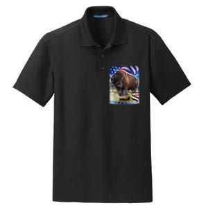 American Bison USA Flag Buffalo Dry Zone Grid Polo