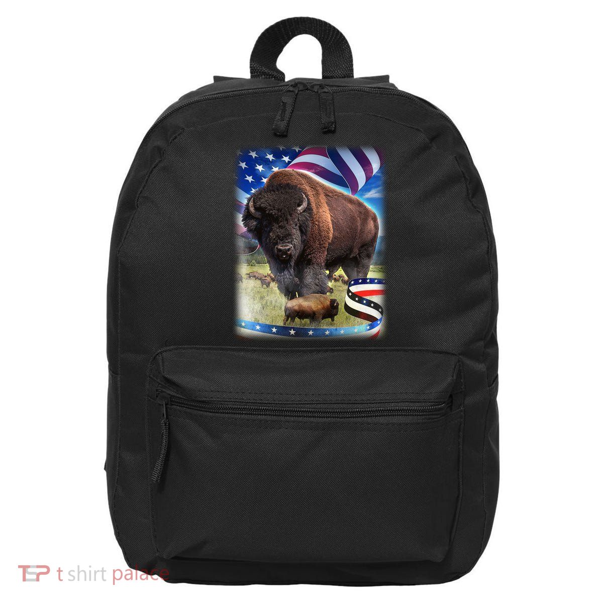 American Bison USA Flag Buffalo 16 in Basic Backpack