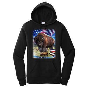 American Bison USA Flag Buffalo Women's Pullover Hoodie