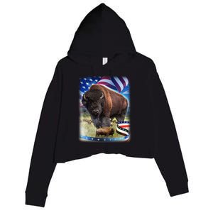 American Bison USA Flag Buffalo Crop Fleece Hoodie