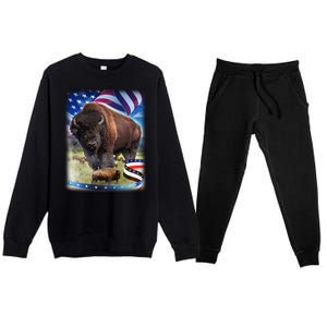 American Bison USA Flag Buffalo Premium Crewneck Sweatsuit Set