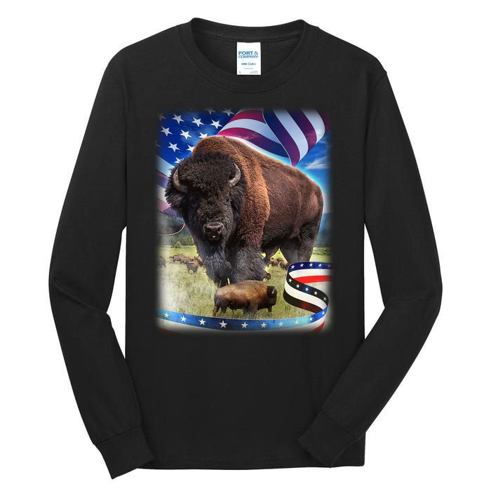 American Bison USA Flag Buffalo Tall Long Sleeve T-Shirt