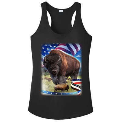 American Bison USA Flag Buffalo Ladies PosiCharge Competitor Racerback Tank