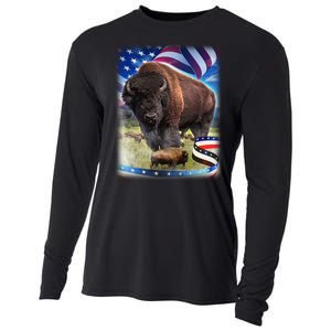 American Bison USA Flag Buffalo Cooling Performance Long Sleeve Crew