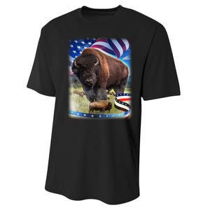 American Bison USA Flag Buffalo Performance Sprint T-Shirt