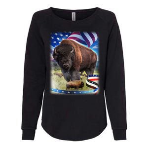 American Bison USA Flag Buffalo Womens California Wash Sweatshirt