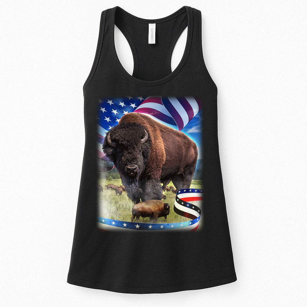 American Bison USA Flag Buffalo Womens Tank Top