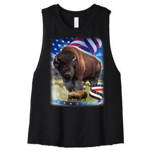 American Bison USA Flag Buffalo Women's Racerback Cropped Tank