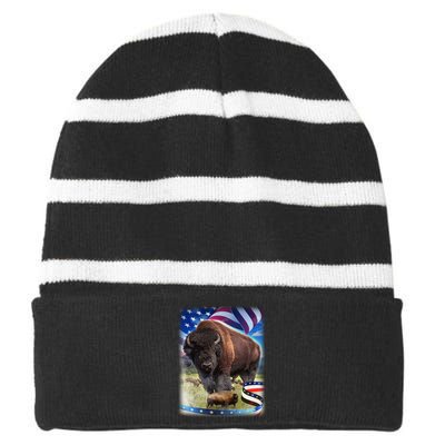 American Bison USA Flag Buffalo Striped Beanie with Solid Band