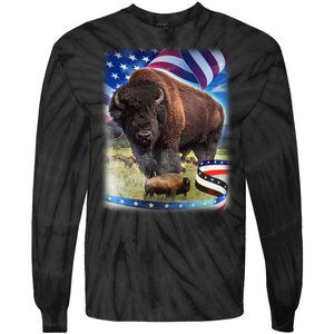 American Bison USA Flag Buffalo Tie-Dye Long Sleeve Shirt