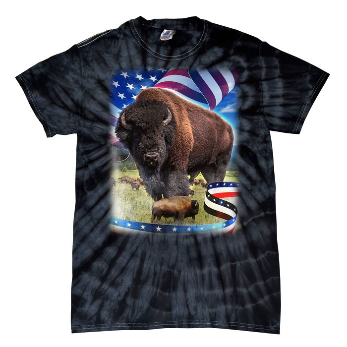 American Bison USA Flag Buffalo Tie-Dye T-Shirt